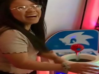 Arcade mov game nerdy tiny asian teen deepthroat and creampie